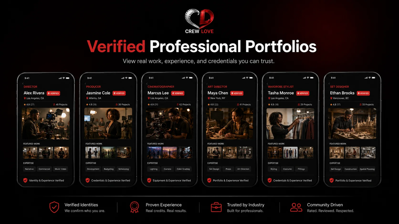 Crew Love verified professional portfolios showcase